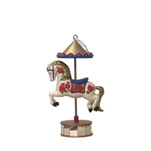 NOMA 1994 Carousel Horse Ornament Christmas White Red Roses Mirror